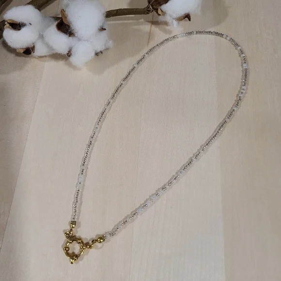 🩶🤍NEW🩶🤍 PRETTY!! SS 3MM Glass Bead Anchor Necklace in GREY,SILVER, &WHITE - Picture 7 of 13